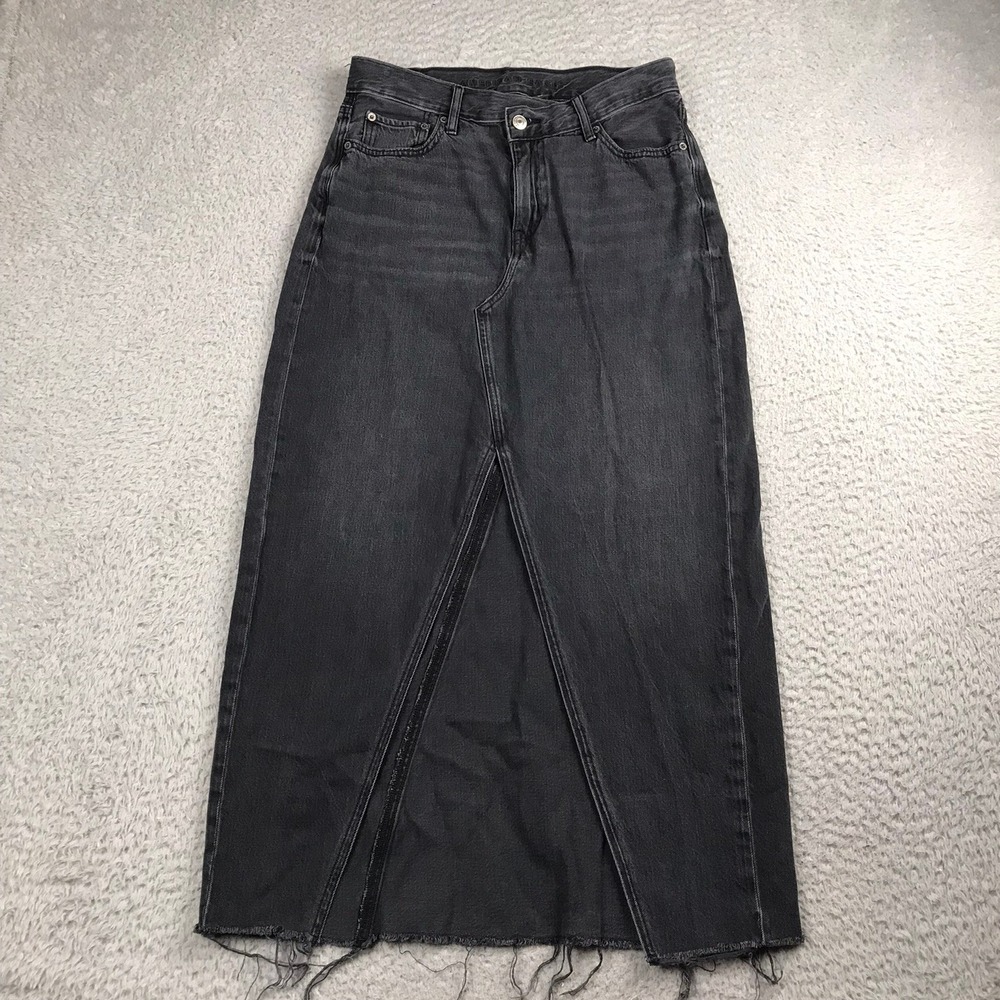 American Eagle 90s High Rise Maxi Skirt Women 6 Faded Black Fray‎ Hem Denim
